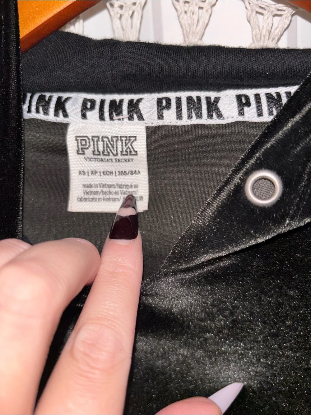 PINK Black Velvet Hoodie with Dog Logo Size XS A00356
